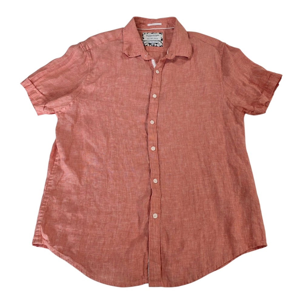 Denim & Flower Ricky Singh Button Up Top Womens Peach L Short Sleeve Linen Woven